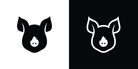 Pig Fire Logo Designs. BBQ Pig and Fire Nose Pork Logo Icon Symbol Vector Illustration.