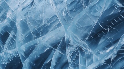 Blue Ice. The texture of cracked ice. Frozen ice pattern in winter cold freezing.
