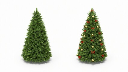 Fototapeta premium Christmas tree on a white background. two options with Christmas toys and empty. 3D rendering