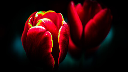 red tulip on black