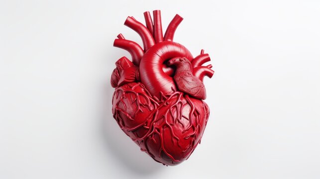 Close-up of an anatomical heart model on a stark white background  AI generated illustration
