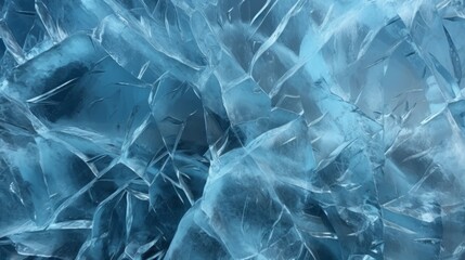 Blue Ice. The texture of cracked ice. Frozen ice pattern in winter cold freezing.