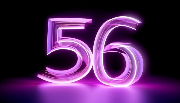 number 56 purple color 3D neon glowing lines on dark background