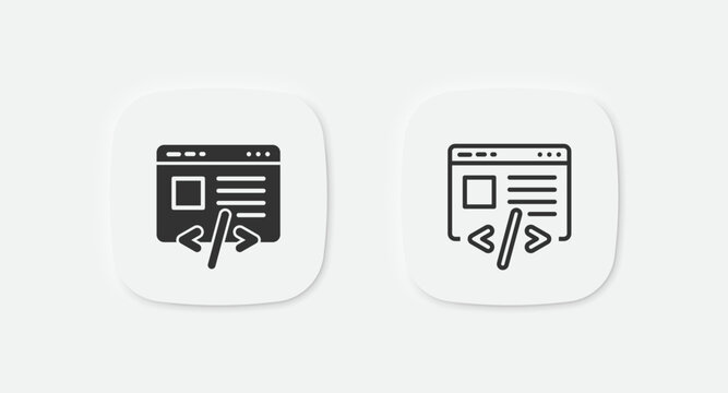 Frontend icon. Programming website symbol. Software develop icons. Website code sign. Browser web page symbols.Vector isolated sign.