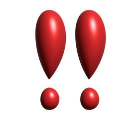 Two isolated vector red double exclamation marks 3D icon