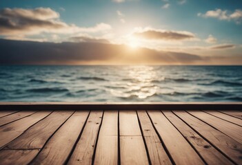 Fototapeta na wymiar Wooden deck and ocean seascape background High quality photo