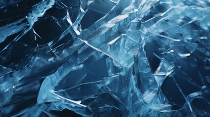 Blue Ice. The texture of cracked ice. Frozen ice pattern in winter cold freezing.