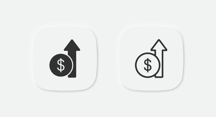 Money increase icon. Coin growth sign. Dollar profit symbol. Finance progress icons. Vector isolated sign.