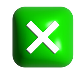 Gradient bright green rounded square cross mark shiny button 3D icon