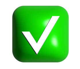 Gradient bright green rounded square check mark shiny button 3D 