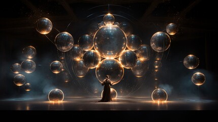 A symmetrical arrangement of glowing orbs in a celestial ballet.