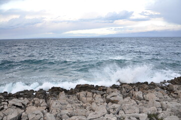 Strong wind 'Bura' blowing at its hardest.... Winter time on the Adriatic coast. Waves splashing on...