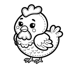 Chicken rooster birds, poultry bird chick farm themed, coloring book page, coloring book, outline, SVG vector art, isolated on a white background
