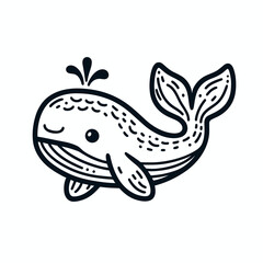 Whale spouting water, ocean sea zoo theme, coloring book page, coloring book, outline, SVG vector art, isolated on a white background