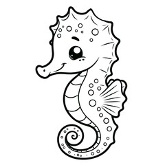 Small Seahorse, ocean themed, coloring book page, coloring book, outline, SVG vector art, isolated on a white background