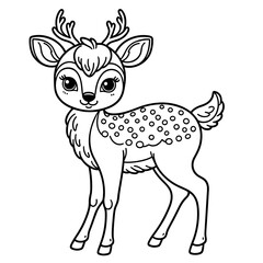 Small reindeer with antlers, Chistmas themed, coloring book page, coloring book, outline, SVG vector art, isolated on a white background