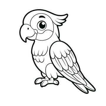 Friendly parrot birds, rainforest bird zoo themed, coloring book page, coloring book, outline, SVG vector art, isolated on a white background