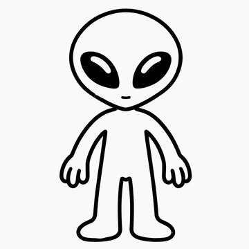 Alien with big eyes, space sci-fi themed, coloring book page, coloring book, outline, SVG vector art, isolated on a white background