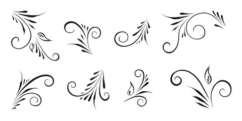 Set of decorative element curls on a white background. Watercolor ready-to-assemble styles, patterns, decorations, designs. Decorative elements for the menu, diploma certificate, wedding invitation.  - obrazy, fototapety, plakaty