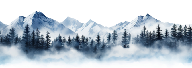 Winter scene with snow-covered mountain tops, cut out