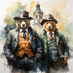 Business watercolor Bears in elegant suits