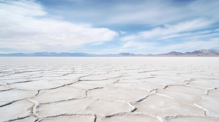 Fototapeta na wymiar A vast salt flat in the heart of the desert, cracked and desolate.