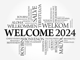 WELCOME 2024 word cloud in different languages, conceptual background - obrazy, fototapety, plakaty