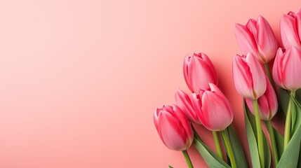 Pink tulips on the pink background. Valentines background.
