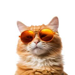 Cool and beautiful, the orange cat in sunglasses is ready for summer, Isolated on Transparent Background, PNG