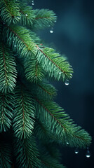 Branches of evergreen fir trees. Christmas background. Winter, holidays, nature, snow, copy space.