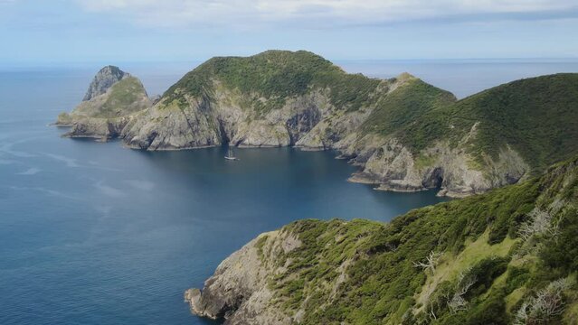 Native forest and islands on the Cape Brett Peninsula hike, Bay of Islands, Northland, New Zealand