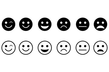 Set of emoticons. Collection of emoticons. Flat style Emojis. Happy and sad emoji. Line emoticon - stock vector.