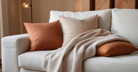 Sofa and pillows on white background. 