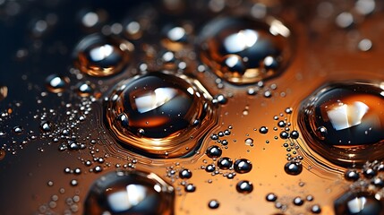Close-up of Water Droplets on a Reflective Copper Surface