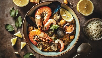 Healthy and traditional seafood meal in a bowl