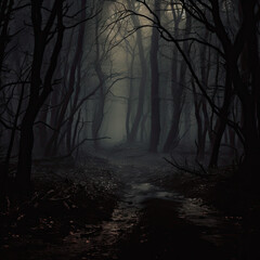 Fototapeta premium night in the forest, dark forest