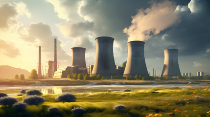 Nuclear power plant generativ ai - obrazy, fototapety, plakaty