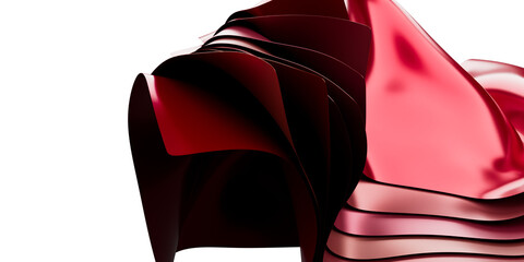red, orange, pink silk fabric design element, 3d render layered cloth flying in the wind.Waving satin cloth isolated on transparent PNG background 