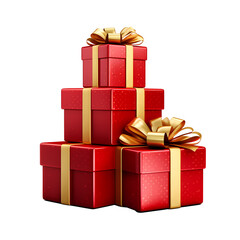 Fototapeta premium red gift boxes with gold ribbons - Christmas gift boxes, Celebration gift boxes, love and romantic, cartoon, isolated background, PNG, 