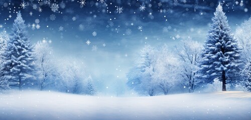 a widescreen spectacle against an abstract blue background adorned with snow. A festive winter wonderland captured in pixels.