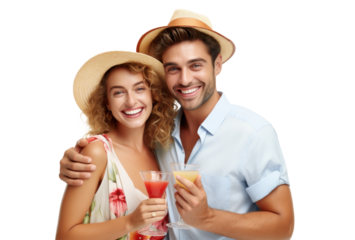 Summer Fun with Happy Couple Enjoying Cocktails