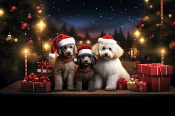 Christmas poodles posing