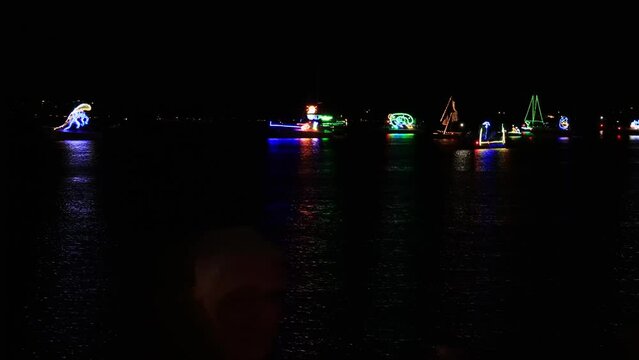 Lake Macquarie city council Warners bay beach Fuoro night fleet parade as 4k.
