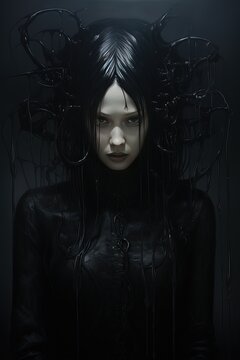 AI ragazza dark, ritratto horror 01