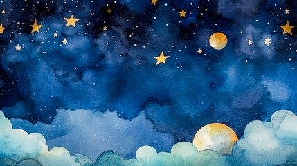 Watercolor magic unfolds in a starry sky