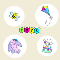 Children toys. Children theme. Poster.