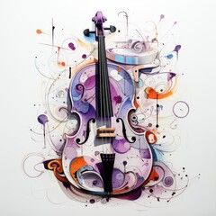 cello violin abstract caricature surreal playful painting illustration tattoo geometry modern - obrazy, fototapety, plakaty