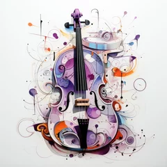 Fotobehang cello violin abstract caricature surreal playful painting illustration tattoo geometry modern © Wiktoria