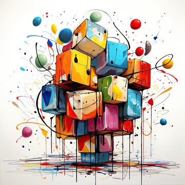 Rubik Cube abstract caricature surreal playful painting illustration tattoo geometry modern