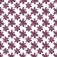 Wildflowers. Purple small buds. Watercolor seamless pattern. Ideal for textiles, wallpaper and other decor